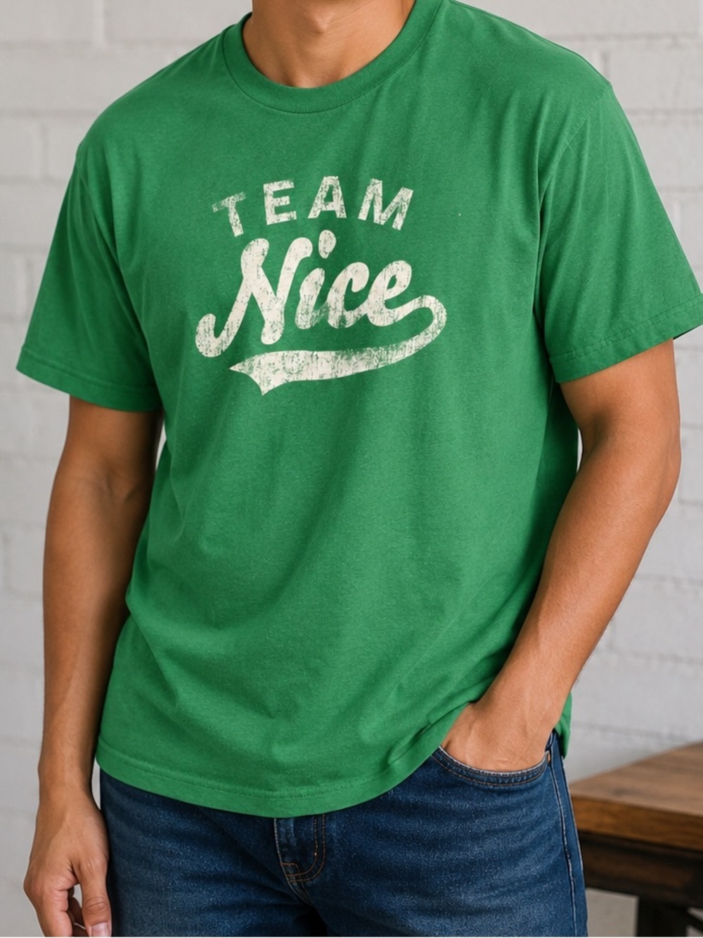 UNISEX Holiday Time 'Team Nice' Graphic Tee - Green with White Print LARGE